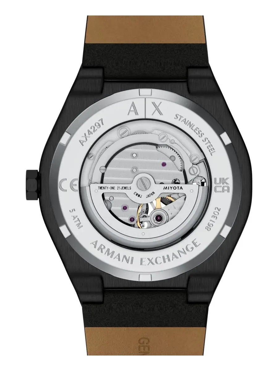 Мужские часы Sync Automatic с черным кожаным ремешком, 44 мм A|X Armani Exchange — изображение 4 из 9, оттенок черный