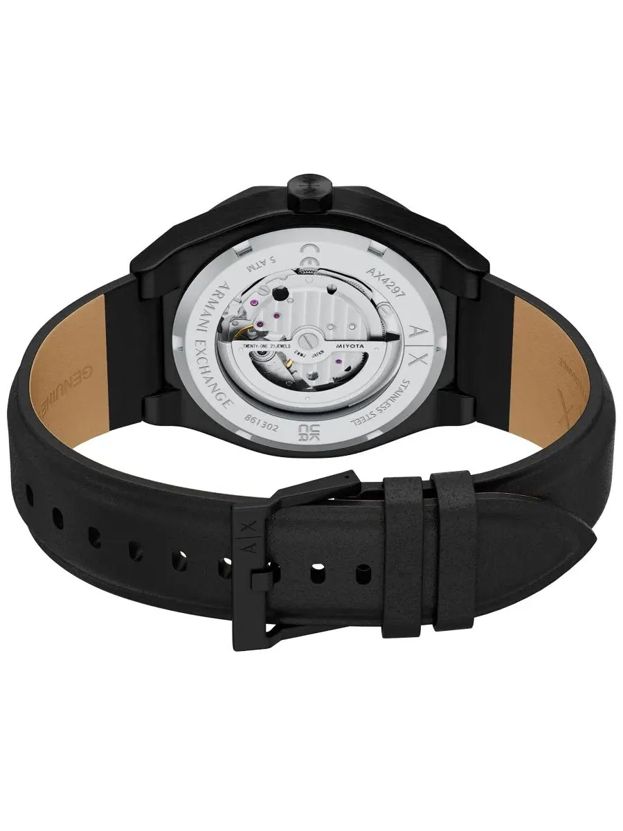 Мужские часы Sync Automatic с черным кожаным ремешком, 44 мм A|X Armani Exchange — изображение 7 из 9, оттенок черный
