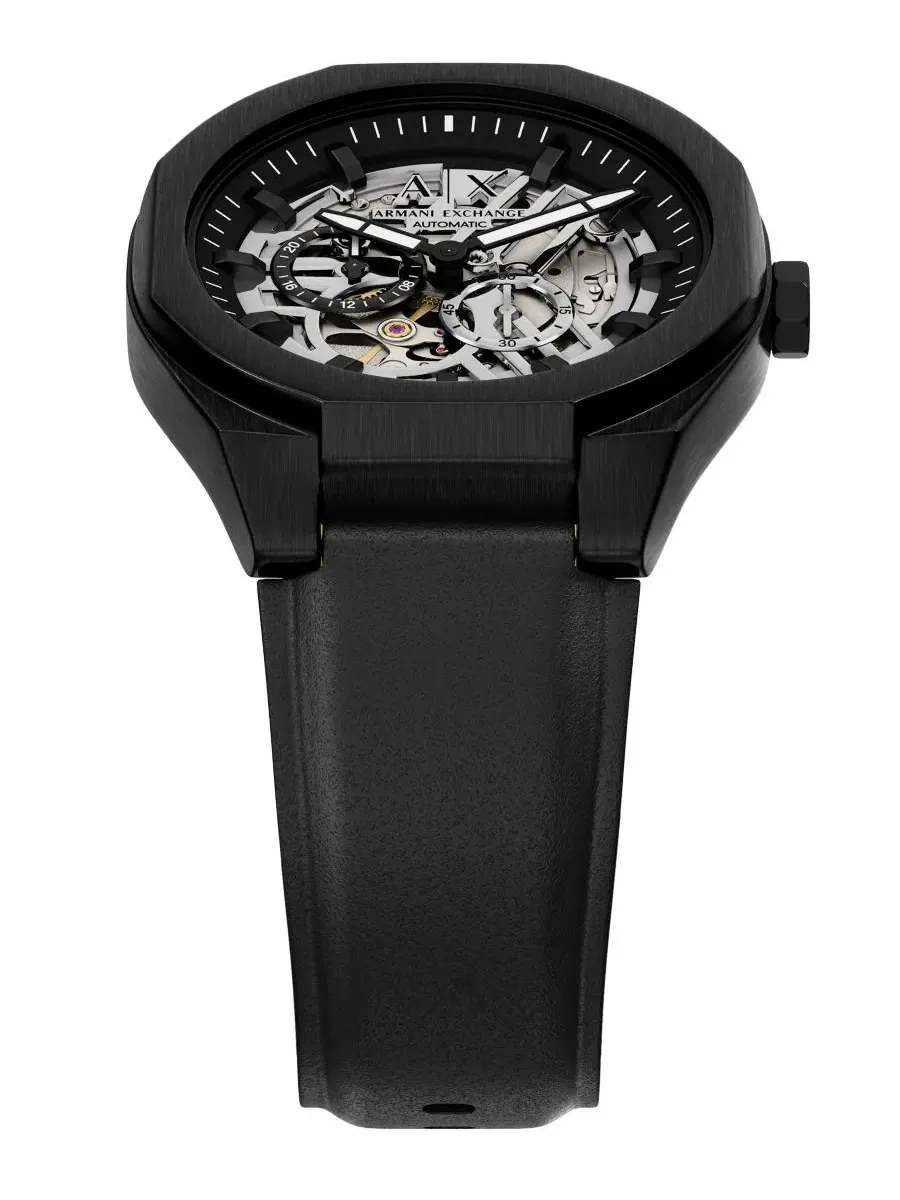 Мужские часы Sync Automatic с черным кожаным ремешком, 44 мм A|X Armani Exchange — изображение 8 из 9, оттенок черный