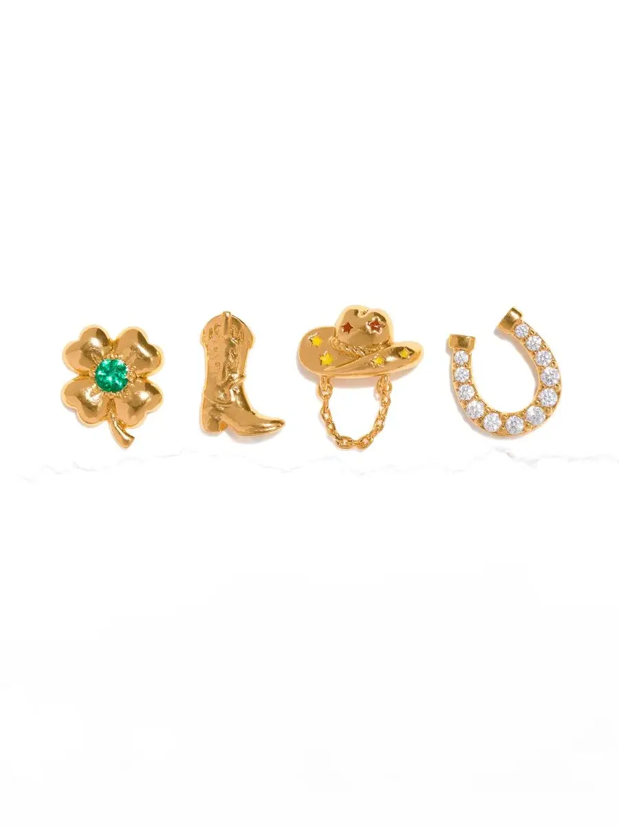 Набор серег-пусетов с кристаллами, модель Crystal Western Charm Stud Girls Crew — изображение 1 из 3, оттенок золото