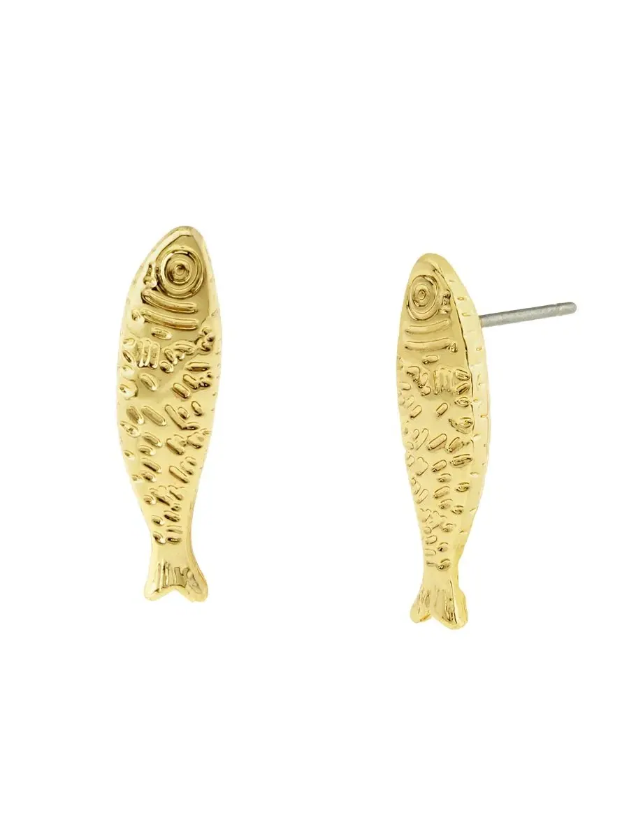 Серьги-гвоздики Gold Girl Dinner Sardine Betsey Johnson — изображение 1 из 3, оттенок золото