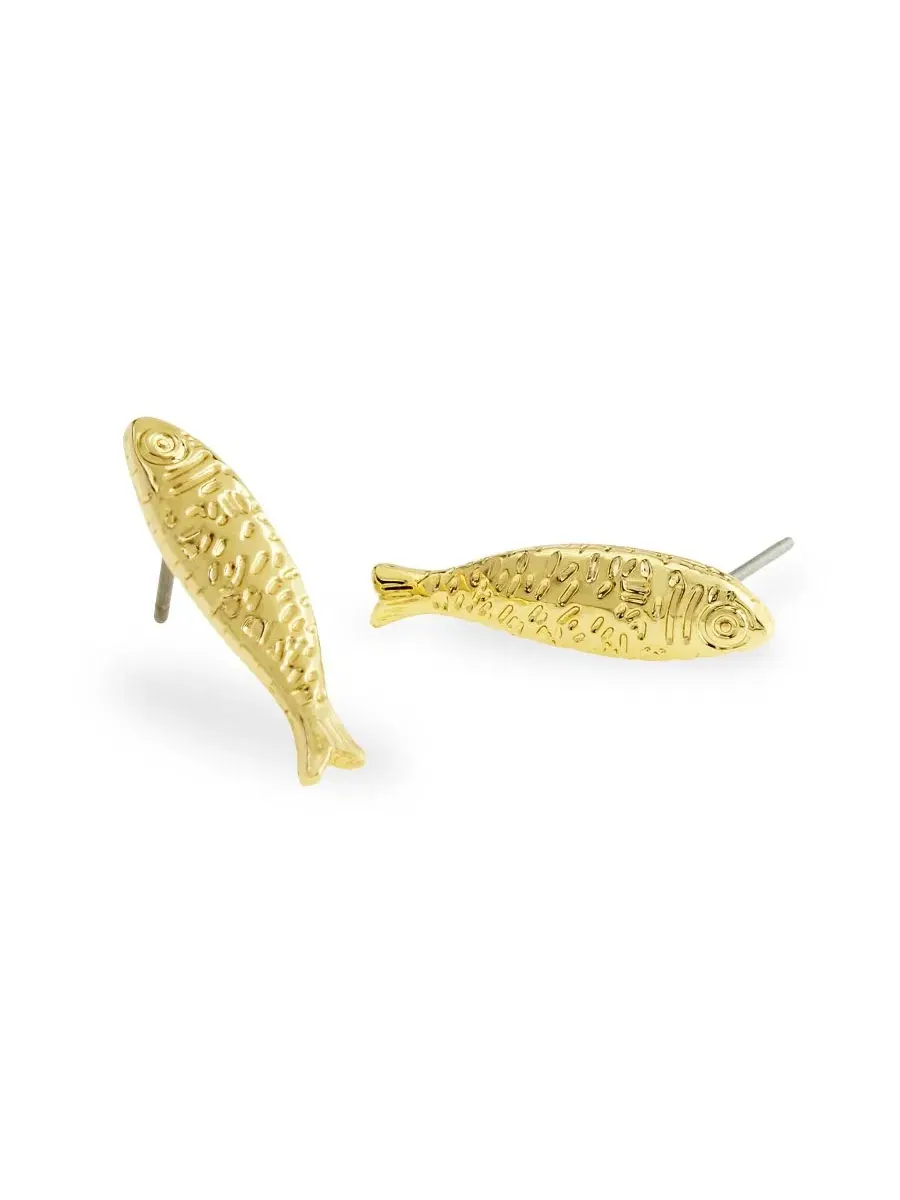 Серьги-гвоздики Gold Girl Dinner Sardine Betsey Johnson — изображение 2 из 3, оттенок золото