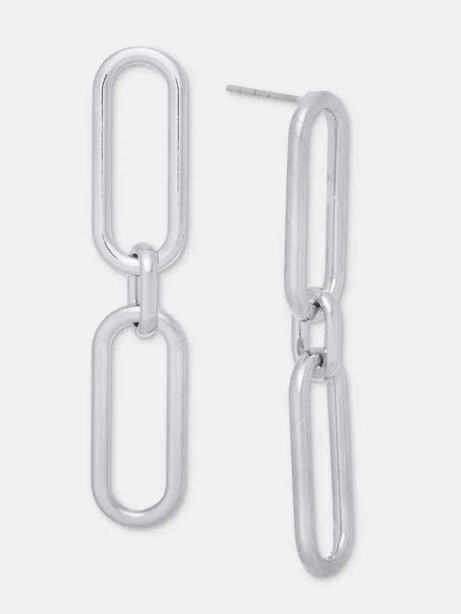 Серьги-подвески Link Linear Drop Earrings On 34Th — изображение 1 из 3, оттенок серебряный