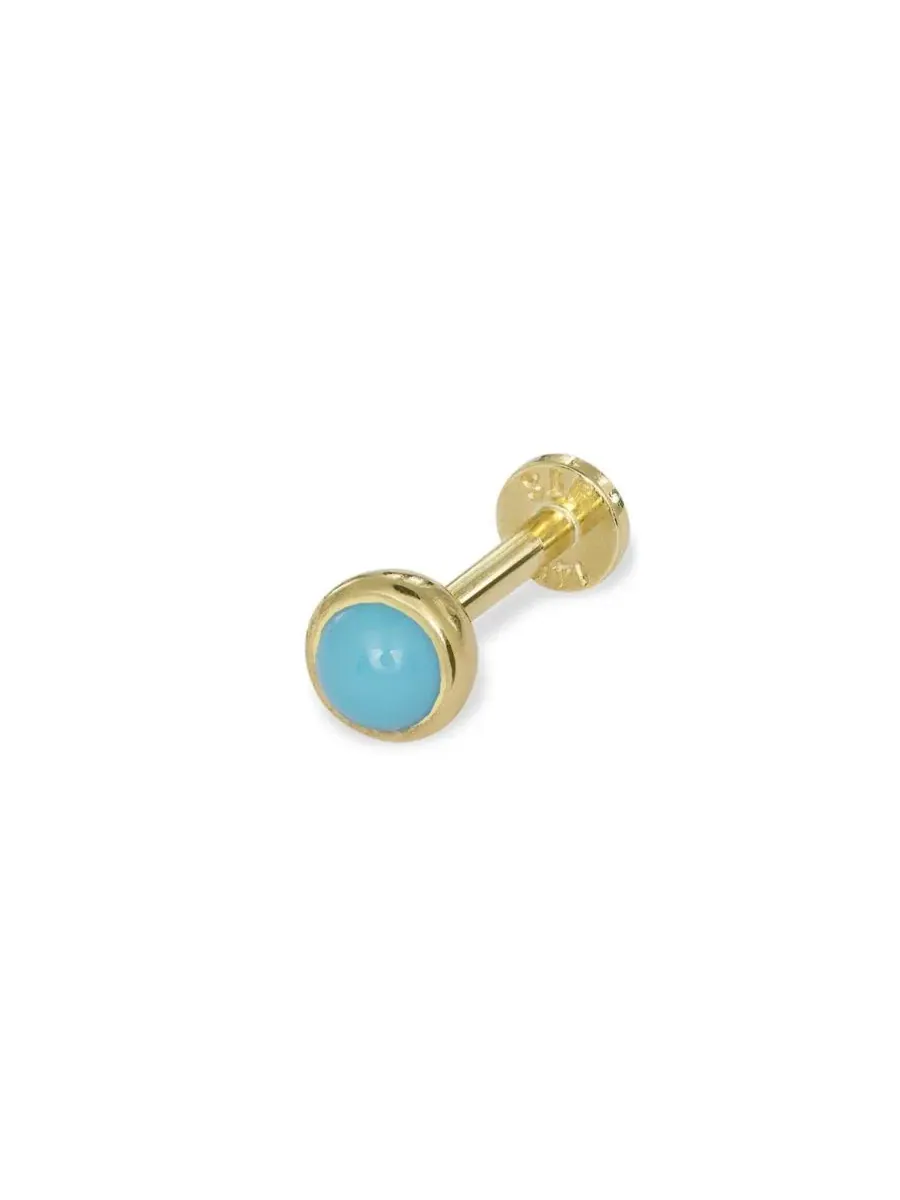 Серьга-гвоздик для хряща уха из цельного желтого золота 14 карат, 18G, 3 мм, с имитацией бирюзы — изображение 1 из 5