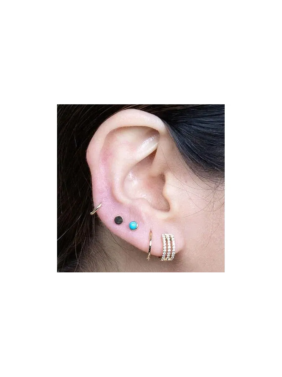 Серьга-гвоздик для хряща уха из цельного желтого золота 14 карат, 18G, 3 мм, с имитацией бирюзы — изображение 2 из 5