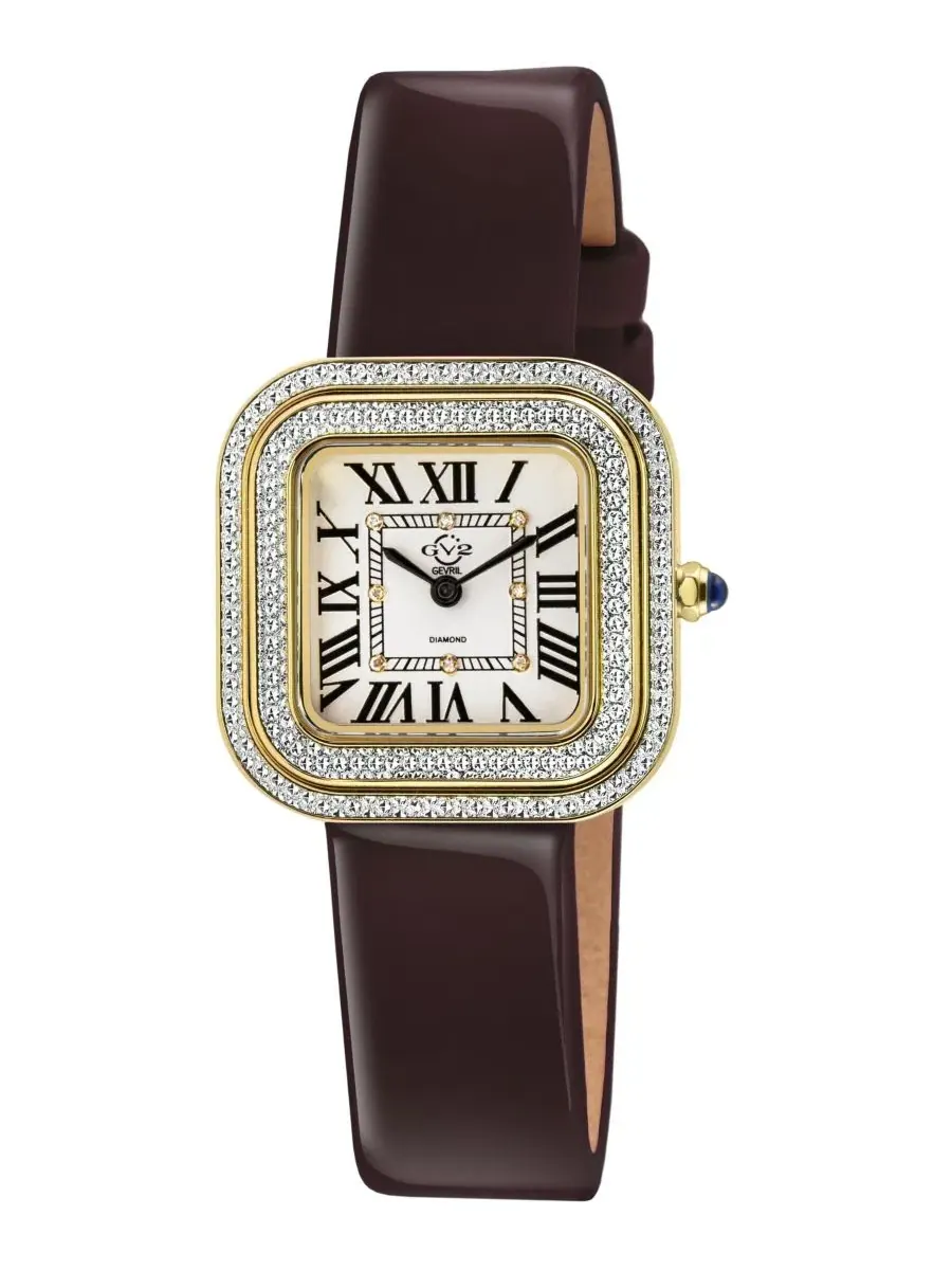 Женские часы Bellagio Swiss Quartz Burgandy Italian Leather Strap Diamond Watch GV2 by Gevril — изображение 1 из 3