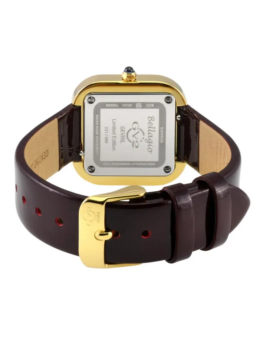 Женские часы Bellagio Swiss Quartz Burgandy Italian Leather Strap Diamond Watch GV2 by Gevril — изображение 2 из 3