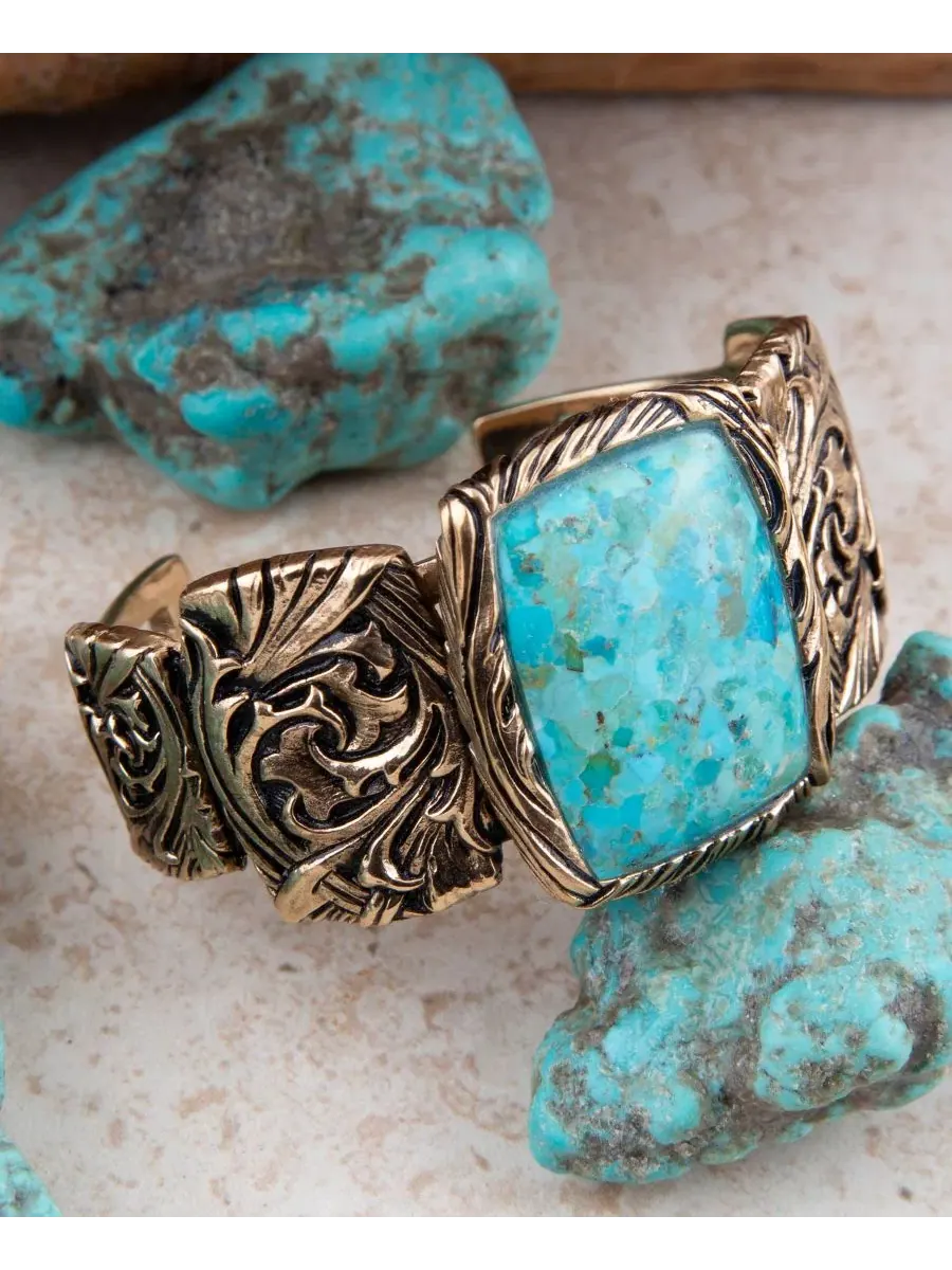 Браслет-манжета с бирюзой Jacquard Blue Turquoise Solid Golden Cuff Barse — изображение 4 из 5, оттенок бирюзовый