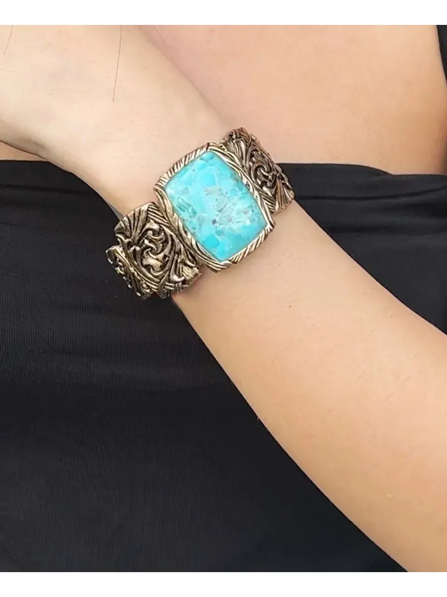 Браслет-манжета с бирюзой Jacquard Blue Turquoise Solid Golden Cuff Barse — изображение 5 из 5, оттенок бирюзовый