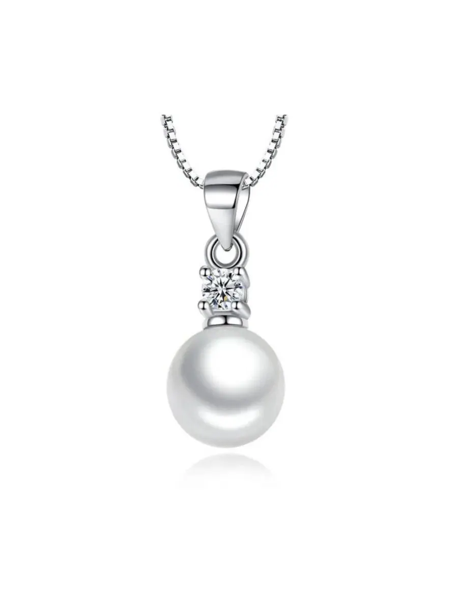 Подвеска-кулон с жемчугом и фианитом, модель Faux Pearl Pendant Dloria — изображение 2 из 5, оттенок серебряный