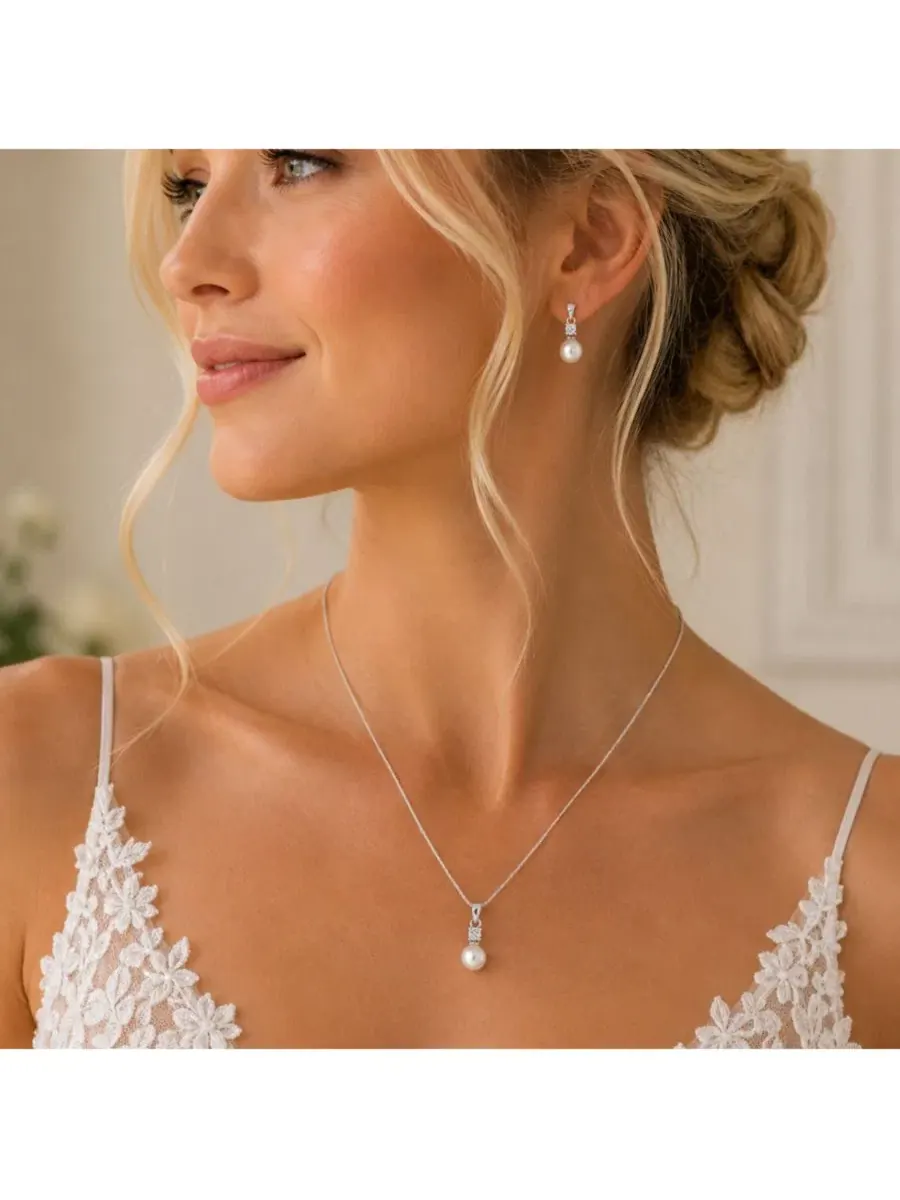 Подвеска-кулон с жемчугом и фианитом, модель Faux Pearl Pendant Dloria — изображение 4 из 5, оттенок серебряный