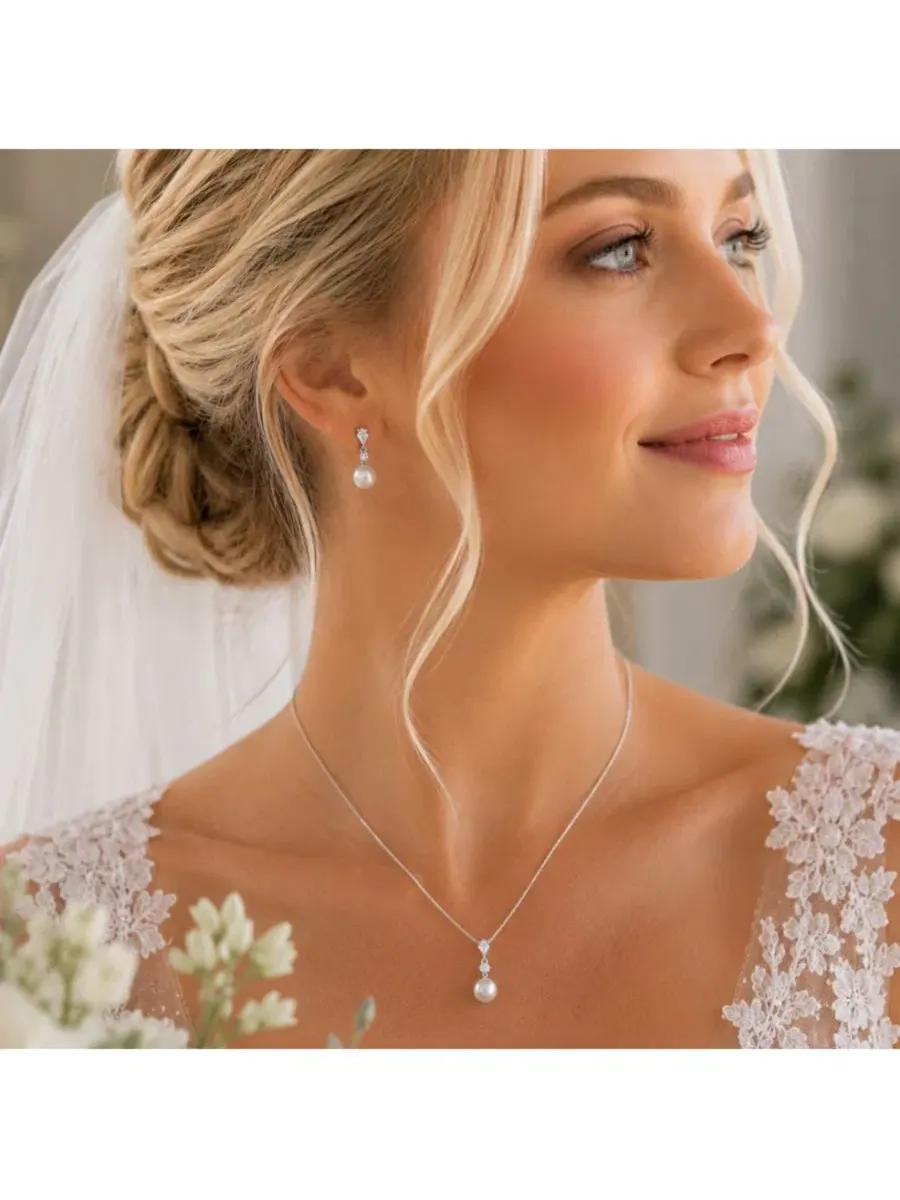 Подвеска-кулон с жемчугом и фианитом, модель Faux Pearl Pendant Dloria — изображение 5 из 5, оттенок серебряный