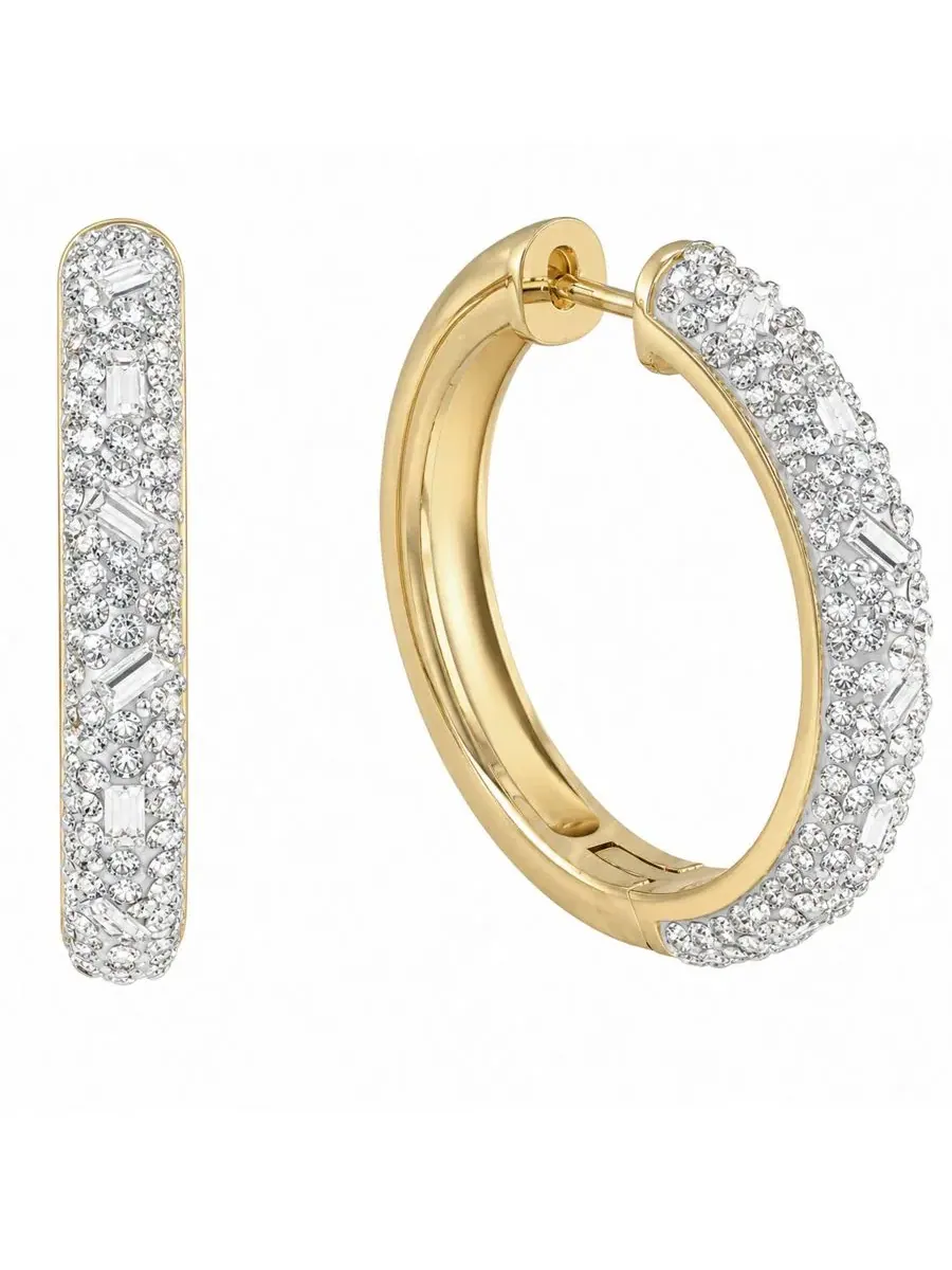 Серьги-кольца с кристаллами, с застежкой-шарниром, 14k золотое покрытие And Now This — изображение 1 из 4