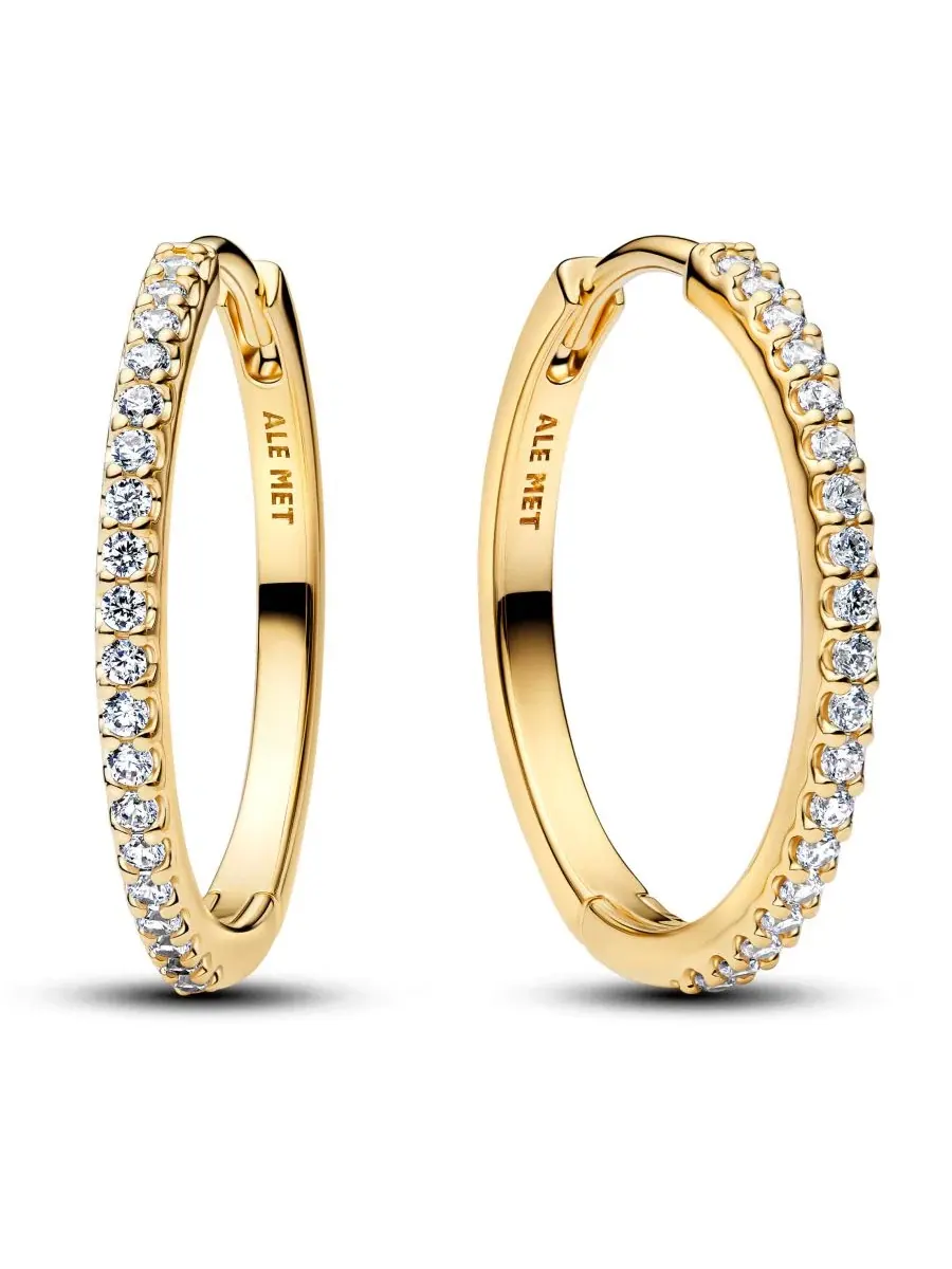 Серьги-кольца с кристаллами, Sparkling Hoop Pandora — изображение 1 из 4, оттенок золотистый