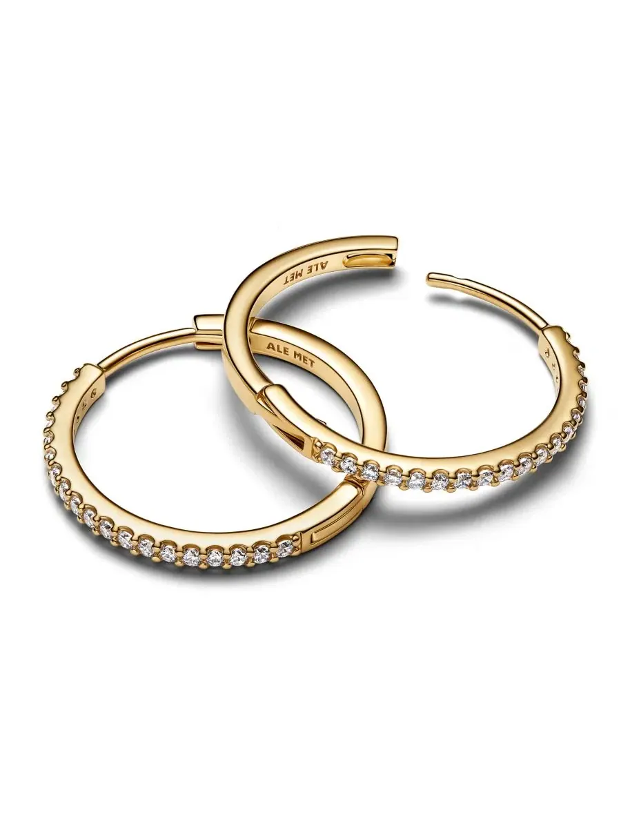 Серьги-кольца с кристаллами, Sparkling Hoop Pandora — изображение 2 из 4, оттенок золотистый
