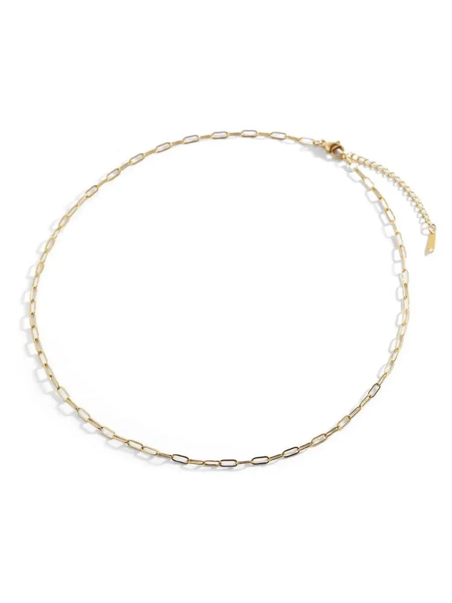 Тонкое колье-цепочка с застежкой-лобстер, 18k золотое покрытие, Thin Paperclip Necklace Mint & Lily — изображение 2 из 3