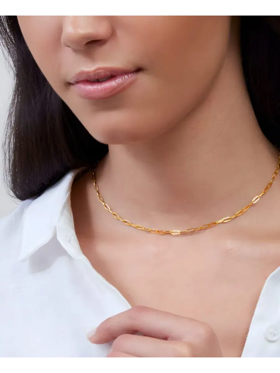 Тонкое колье-цепочка с застежкой-лобстер, 18k золотое покрытие, Thin Paperclip Necklace Mint & Lily — изображение 3 из 3