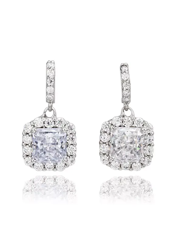 Серьги-Подвески Suzy Levian из стерлингового серебра с белыми кубическими цирконами огранки «Ашер» — изображение 1 из 2