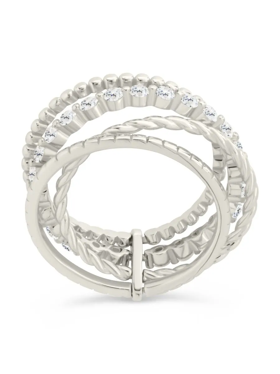 Кольцо Cassidy с кубическим цирконием и текстурированной поверхностью Sterling Forever — изображение 1 из 2