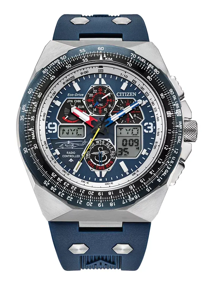 Мужские часы Eco-Drive Chronograph Promaster Air Special Edition Sikorsky Skyhawk с синим резиновым