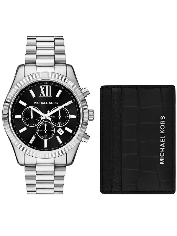 Подарочный набор из мужских часов Lexington Chronograph из нержавеющей стали и футляра для карт 44 — изображение 1 из 4