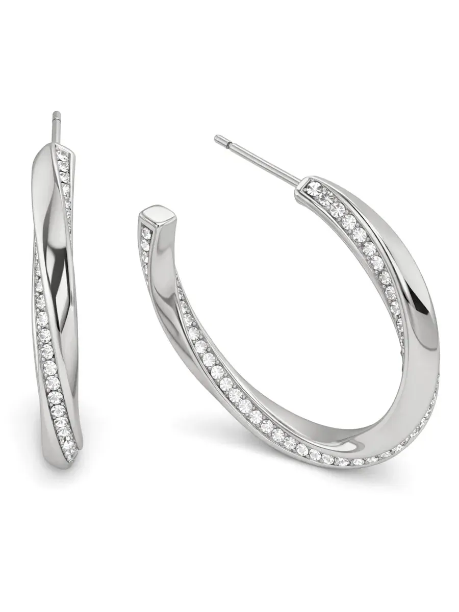 Серьги-кольца Crystal Post Tiwsted C Hoop Earrings And Now This — изображение 1 из 5, оттенок серебристый