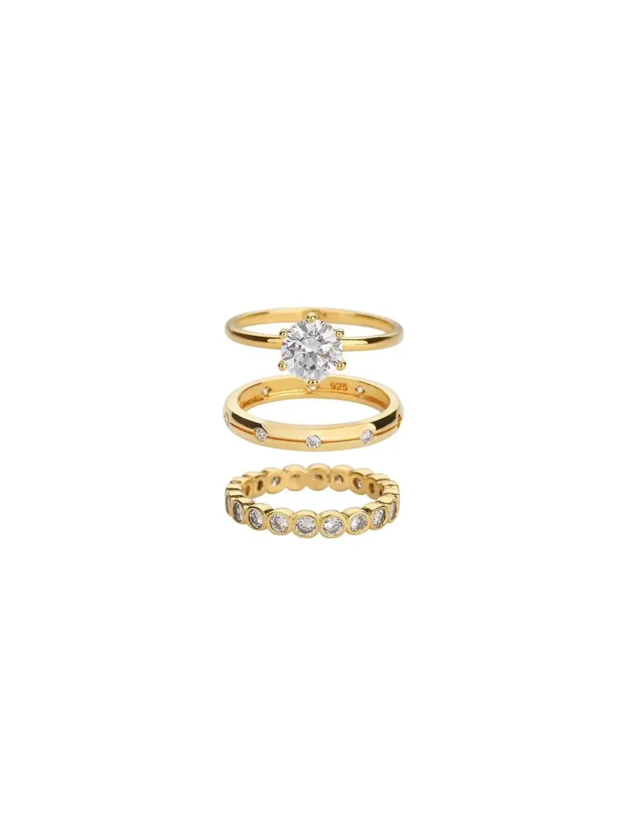 Комплект из 3 колец с кристаллами, 18k золото — изображение 1 из 6