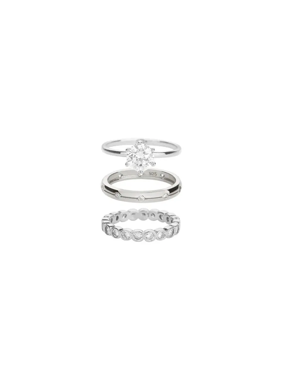 Комплект из 3 колец с фианитами, 18k золото