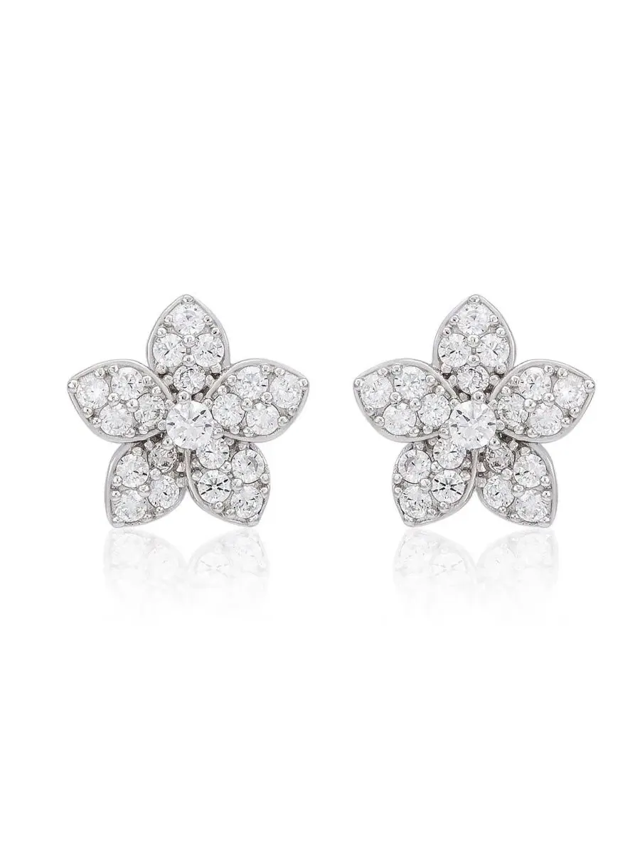 Серьги-гвоздики из стерлингового серебра с фианитами, модель Flower Suzy Levian New York — изображение 1 из 3, оттенок белый