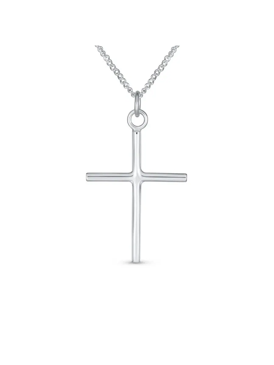 Кулон-крест из стерлингового серебра .925, минималистичный, 3,2 см Bling Jewelry — изображение 1 из 3, оттенок серебристый