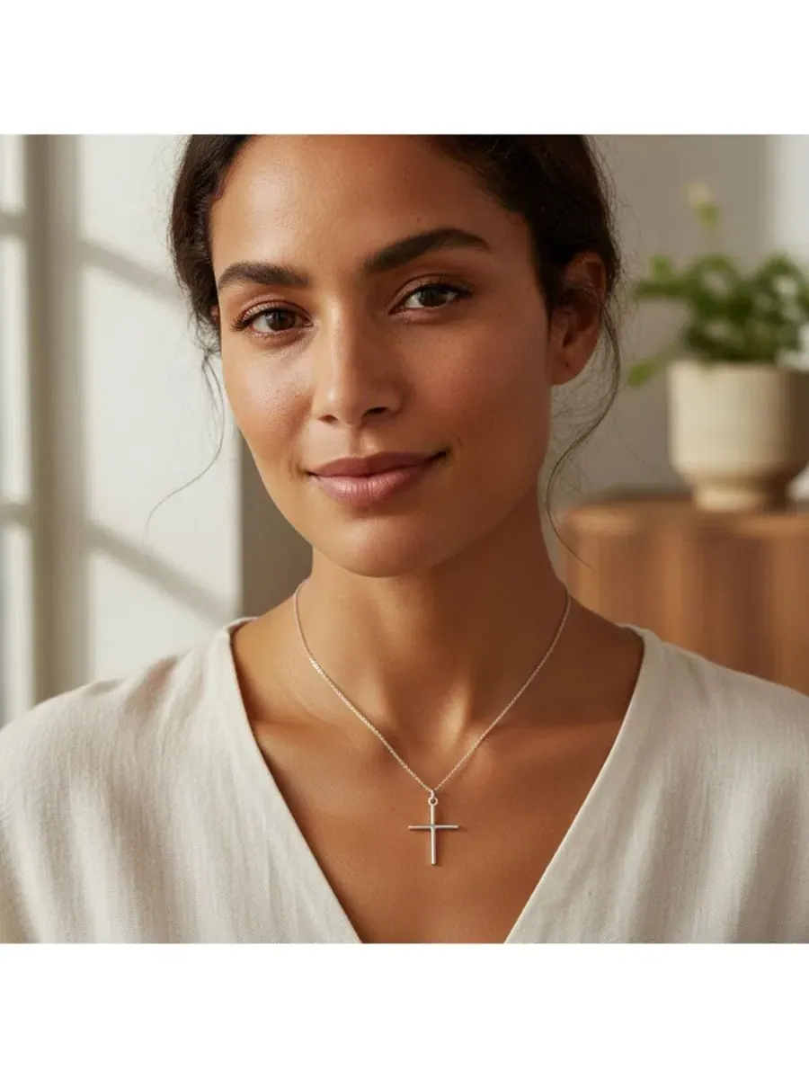 Кулон-крест из стерлингового серебра .925, минималистичный, 3,2 см Bling Jewelry — изображение 3 из 3, оттенок серебристый