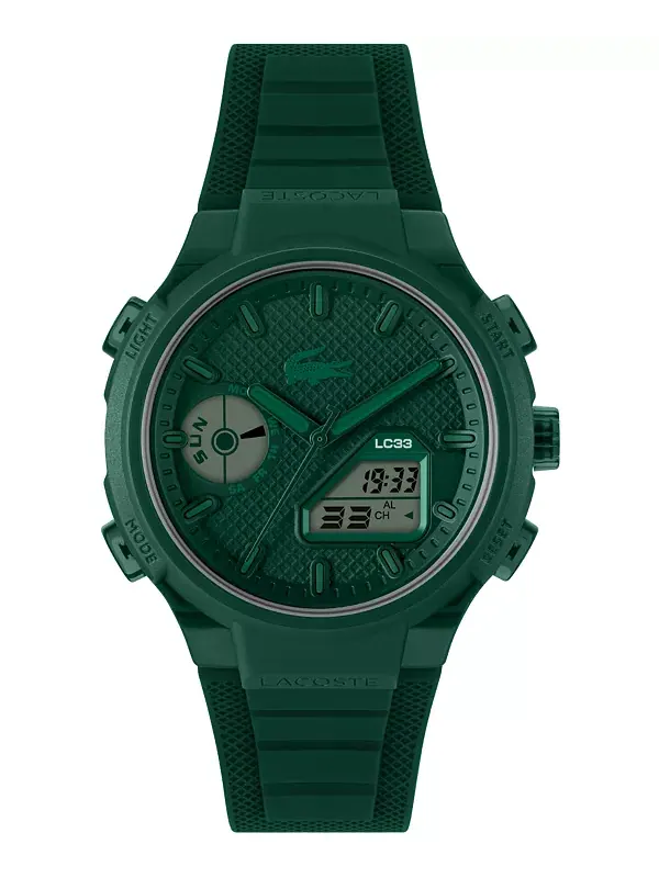 Мужские часы LC33 с зеленым силиконовым ремешком, 44,8 мм Lacoste — изображение 1 из 4, оттенок зеленый