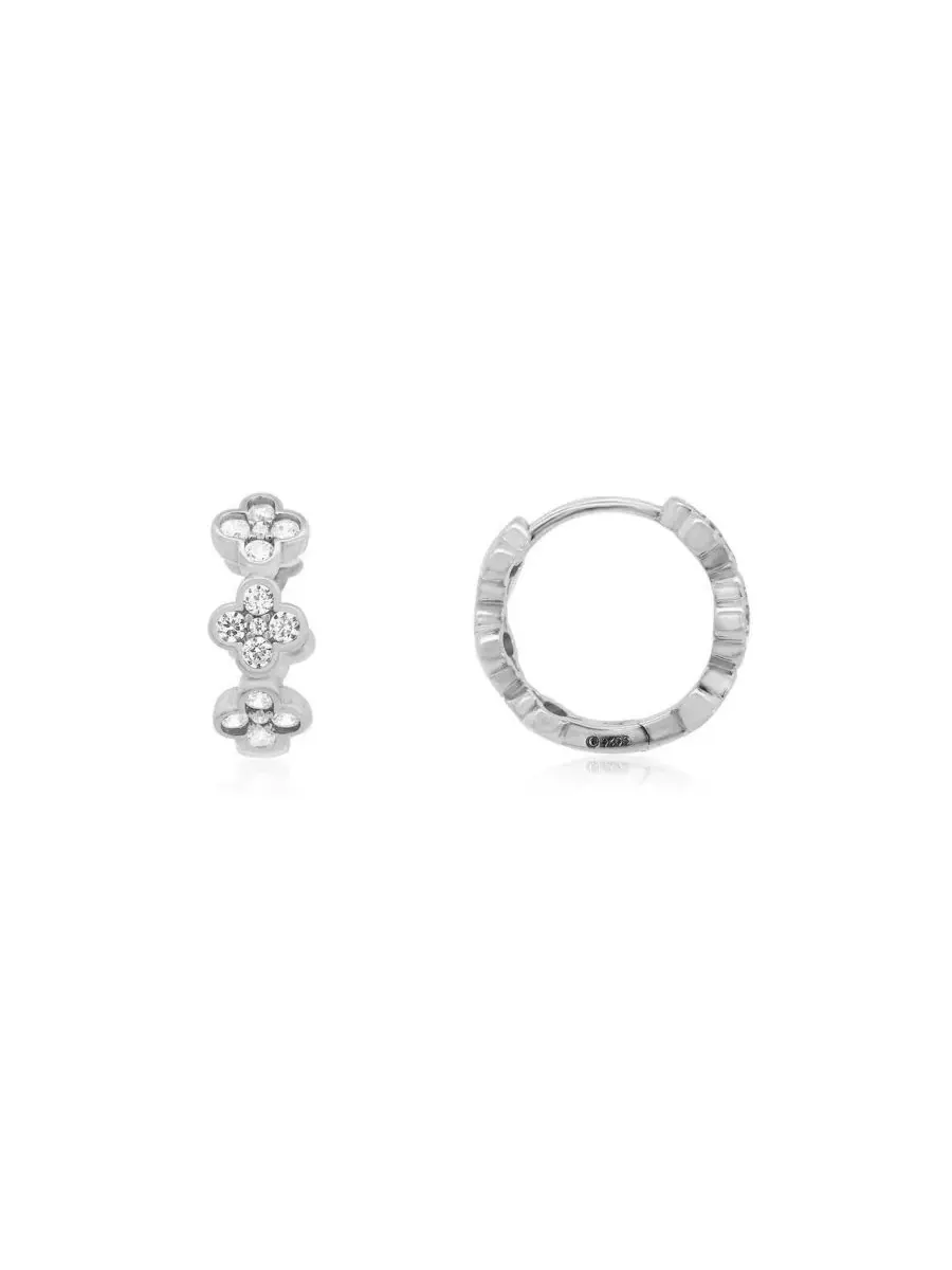Серьги-кольца с подвеской в виде клевера с кубическим цирконием, CZ Clover Huggie Hoop The Lovery — серебристый