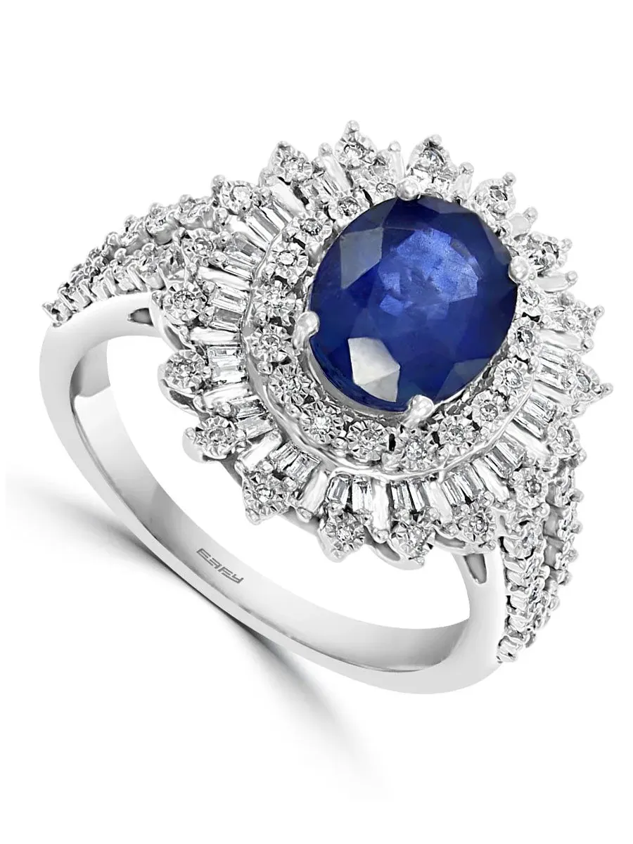 Колье с сапфирами и бриллиантами, оправа багет, 14K белое золото EFFY Collection — изображение 1 из 7