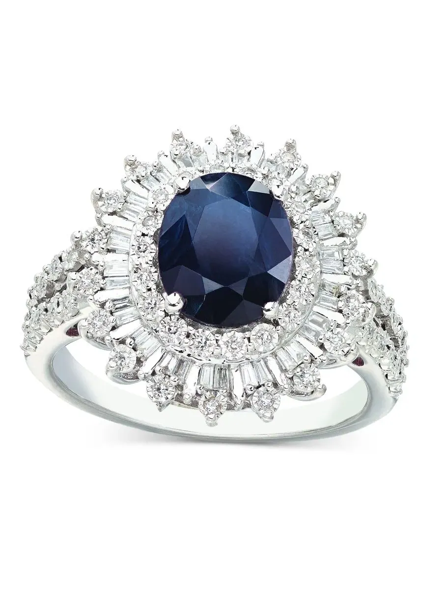 Колье с сапфирами и бриллиантами, оправа багет, 14K белое золото EFFY Collection — изображение 3 из 7