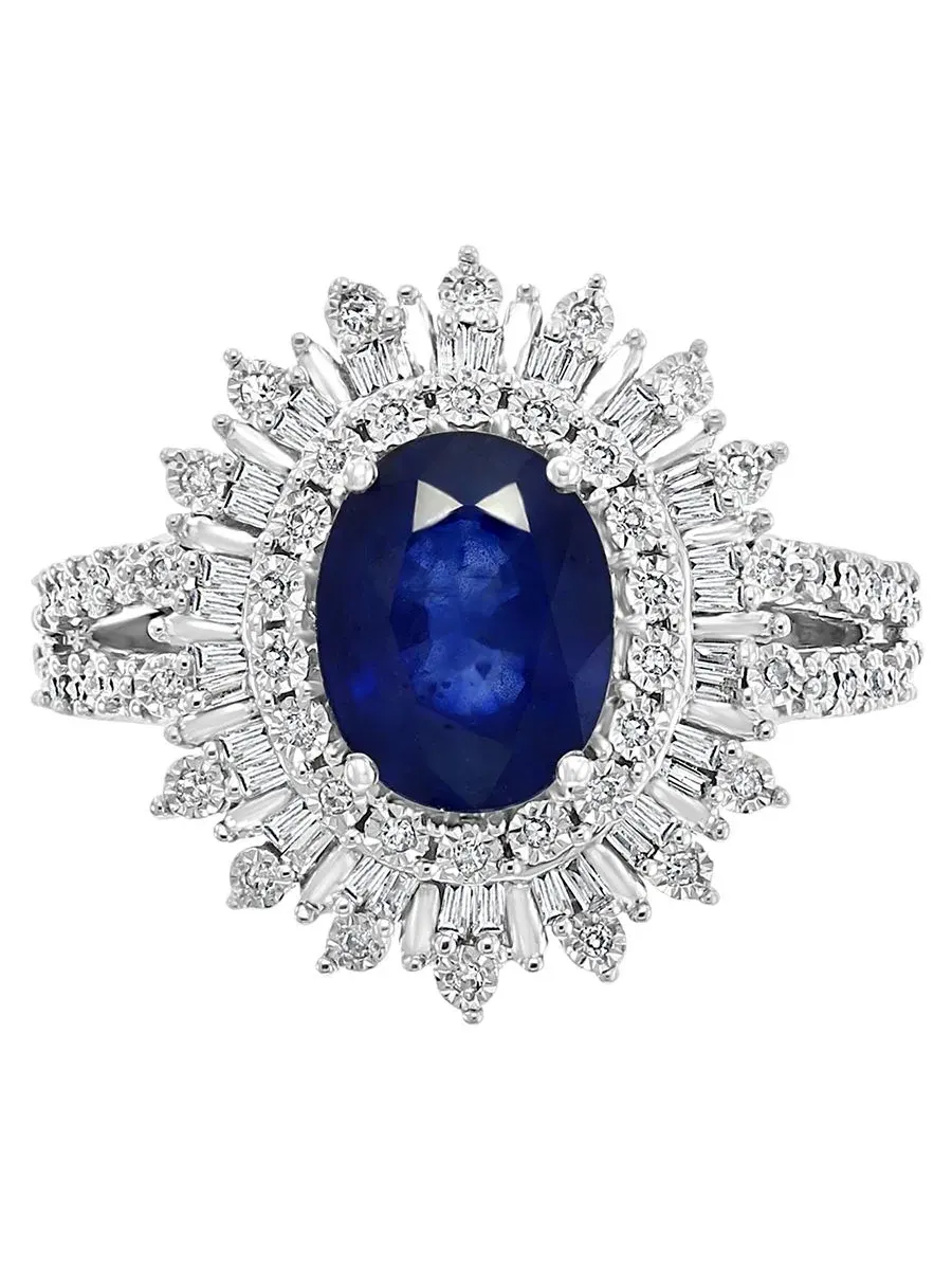 Колье с сапфирами и бриллиантами, оправа багет, 14K белое золото EFFY Collection — изображение 5 из 7
