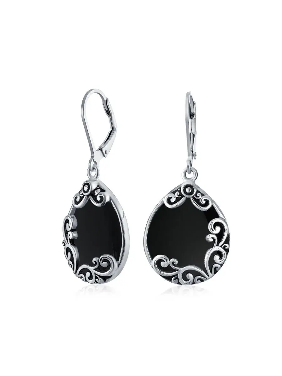 Серьги-подвески из стерлингового серебра с черным ониксом и узором Western Style Teardrop Black