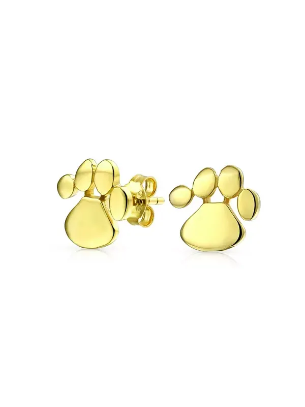 Серьги-Гвоздики с отпечатками лап из позолоченного серебра Bling Jewelry — изображение 1 из 4, оттенок золотистый