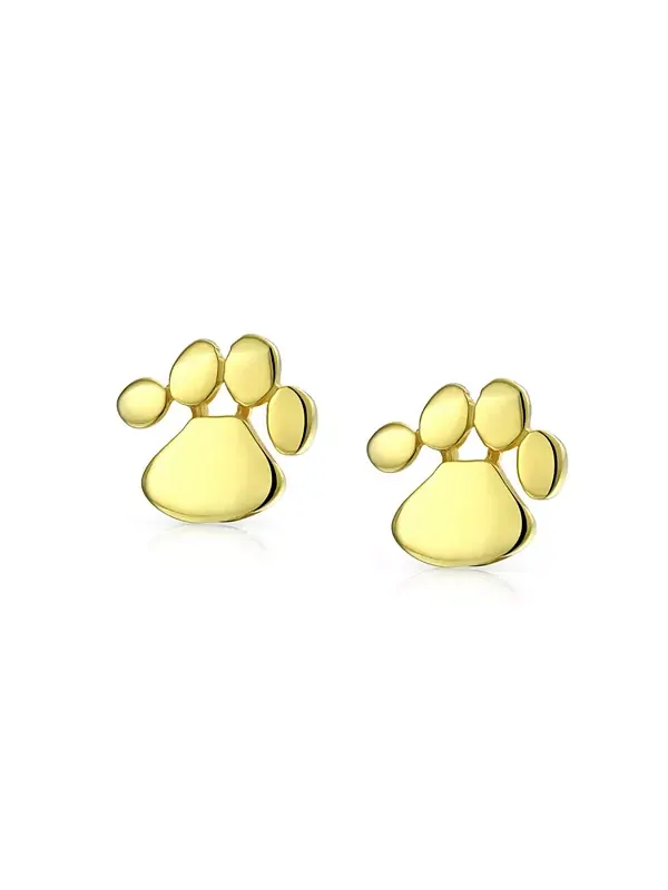 Серьги-Гвоздики с отпечатками лап из позолоченного серебра Bling Jewelry — изображение 2 из 4, оттенок золотистый