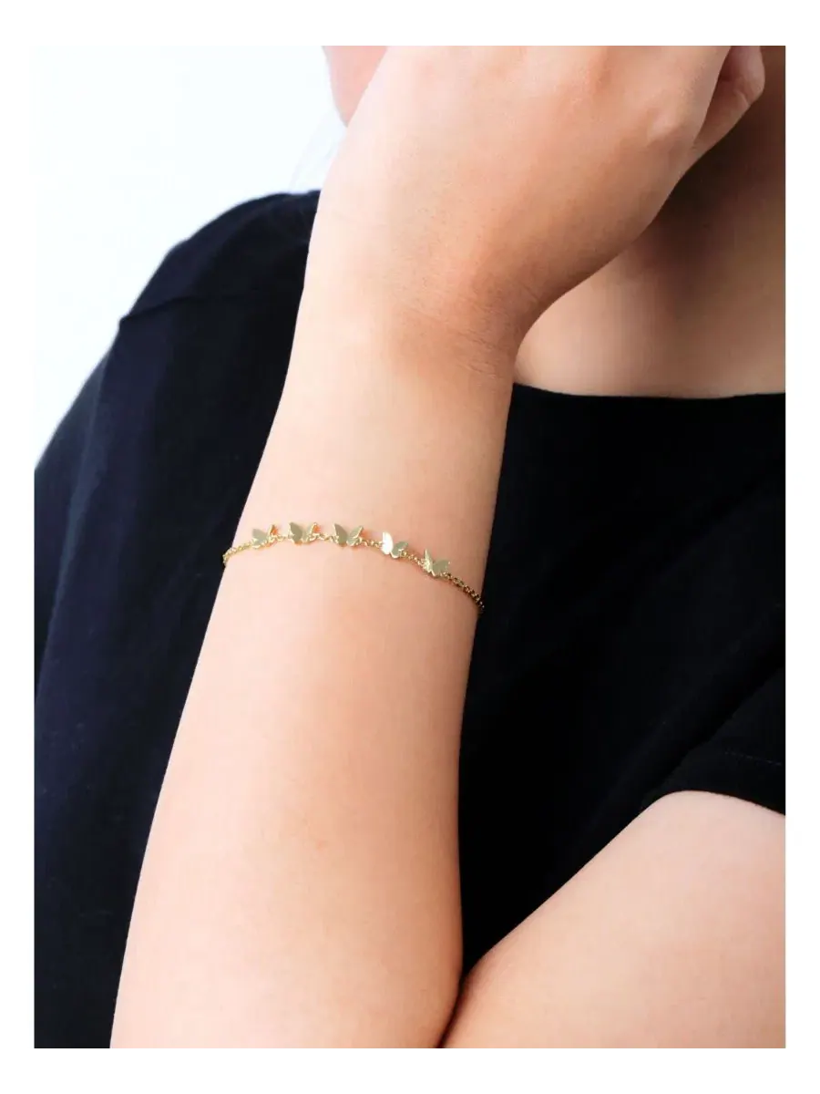 Браслет-цепочка с подвеской-бабочкой, 14K золото DEVATA — изображение 2 из 5