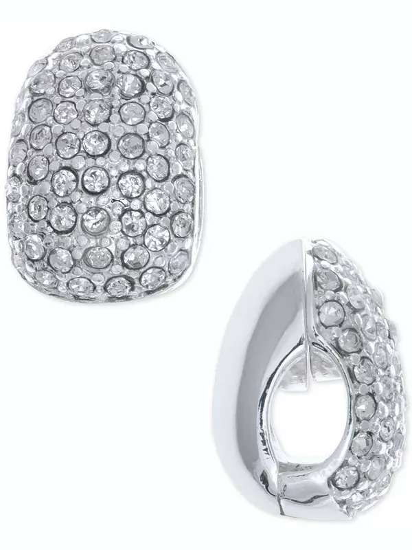 Серьги-Клипсы Huggie с черными кристаллами серебристого оттенка Anne Klein — изображение 1 из 2, оттенок серебряный