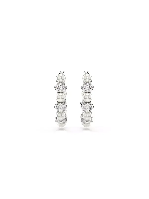 Серьги-Кольца Matrix с родиевым покрытием круглой огранки Swarovski — изображение 2 из 4, оттенок белый