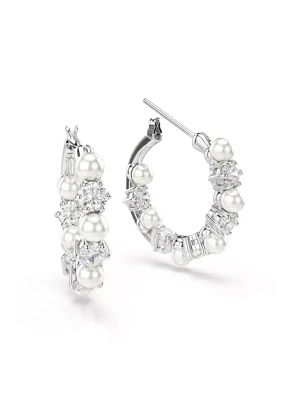 Серьги-Кольца Matrix с родиевым покрытием круглой огранки Swarovski — изображение 3 из 4, оттенок белый