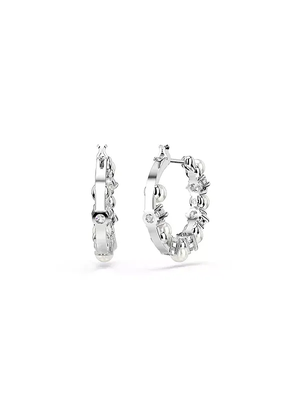 Серьги-Кольца Matrix с родиевым покрытием круглой огранки Swarovski — изображение 4 из 4, оттенок белый