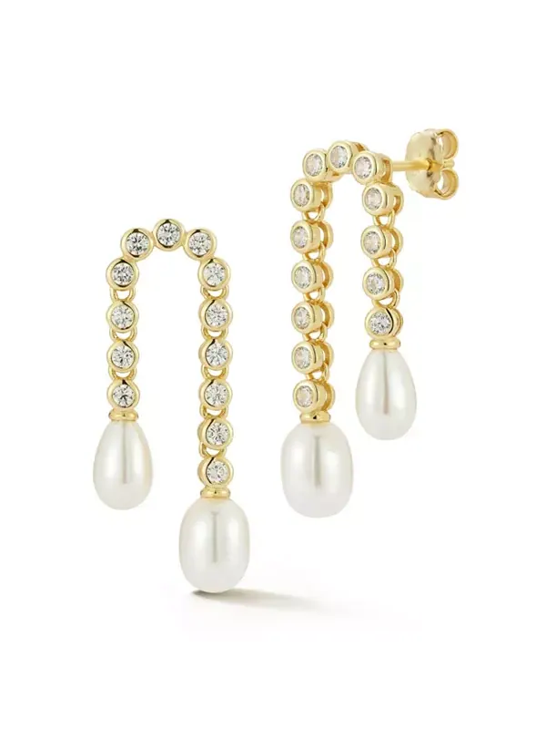 Серьги-Подвески из стерлингового серебра 14 карат с теннисным жемчугом Rachel Zoe — изображение 1 из 4, оттенок золото