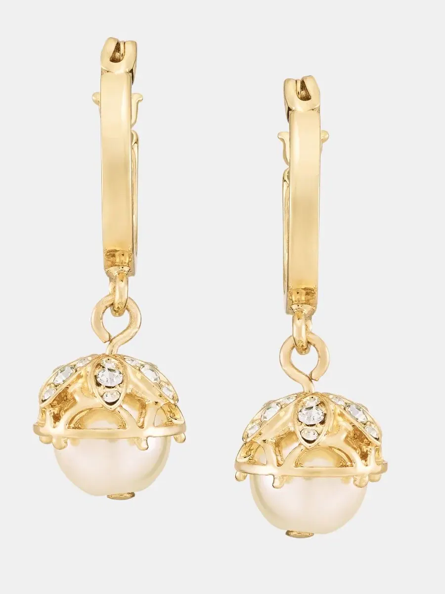 Серьги-кольца с подвеской-жемчугом Pavé & Imitation Pearl Charm Marchesa — изображение 1 из 4, оттенок серебряный