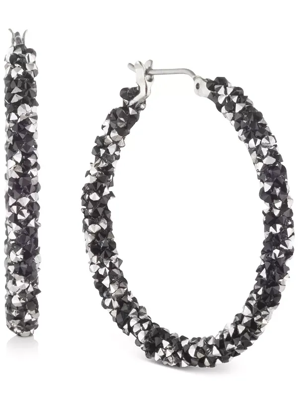 Серьги-Кольца с кристаллами, 1-1/4 дюйма Karl Lagerfeld Paris — изображение 1 из 3, оттенок черный