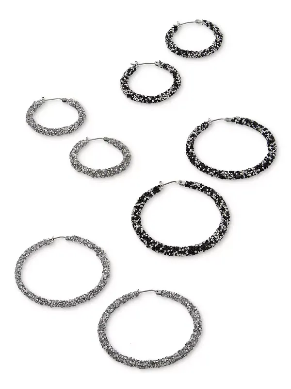 Серьги-Кольца с кристаллами, 1-1/4 дюйма Karl Lagerfeld Paris — изображение 3 из 3, оттенок черный