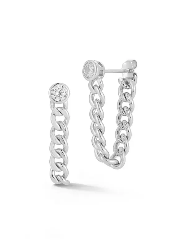 Серьги-Подвески из стерлингового серебра 14 карат с цепочкой панцирного плетения спереди и сзади