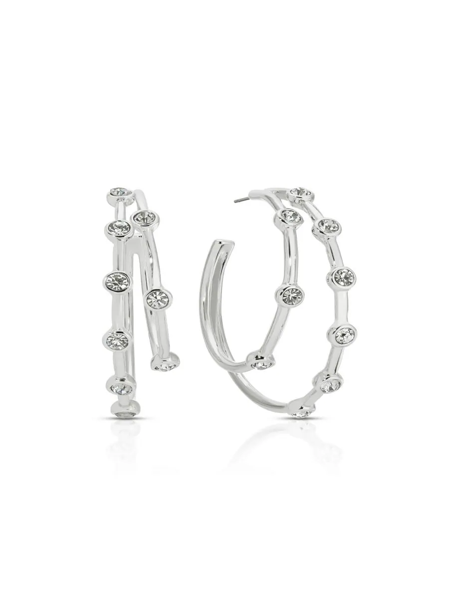 Серебряные серьги-кольца с двойным блеском ETTIKA — изображение 1 из 5, оттенок серебряный
